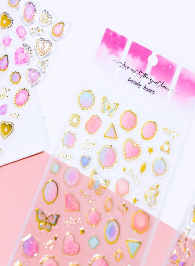 NVF Aesthetic Gem & Heart Stickers Set - Luxury Crystal Style Decorative Stickers for Journaling, Scrapbooking, Planner Decoration, Nail Art & DIY Crafts (Pastel & Gold Foil Designs) - Image 5